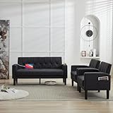 GRAVFORCE Sofa 2 Sitzer Couch mit 2 Ladefunktion und 2 Becherhalter 2er Sofa Klein Kunstleder für Wohnzimmer, Jugendzimmer, Büro, Wohnung, Schlafzimmer, Schwarz