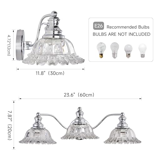 Image of XIEDUN Chrome Vanity Light 3 Light Bathroom Lights Vanity Lights for Bathroom Bathroom Light Fixtures