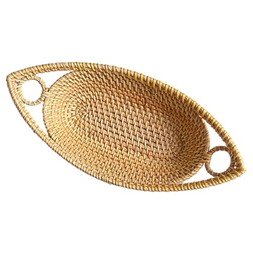 STOBAZA Rattan Fruit Basket Snack Storage Tray Sundries Storage Basket Woven Basket for Organizing Imitation Rattan Baskets Wicker Food Tray Small Wicker Baskets Autumn Vines Yellow