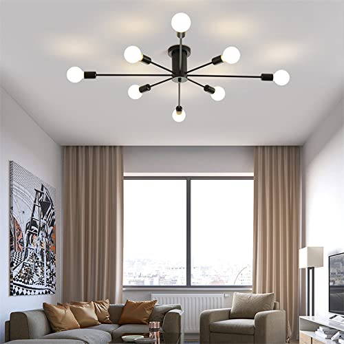 Plafonnier industriel éclairage 360 degrés lustre 8 douilles E27 noir