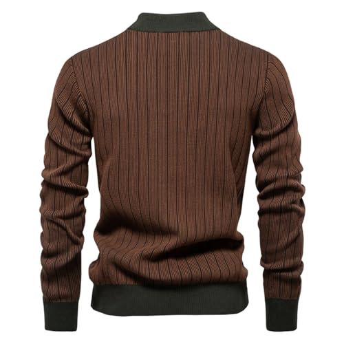 Men's Turtleneck Sweater Striped Knitted Pullover Autumn and Winter Solid Color Slim Fit Top Warm Long Sleeve,Brown,L2