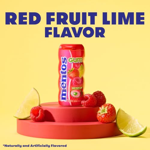 Image of Mentos Sugar Free Chewing Gum, Red Fruit Lime, 15 Piece Bottle (10 Pack)