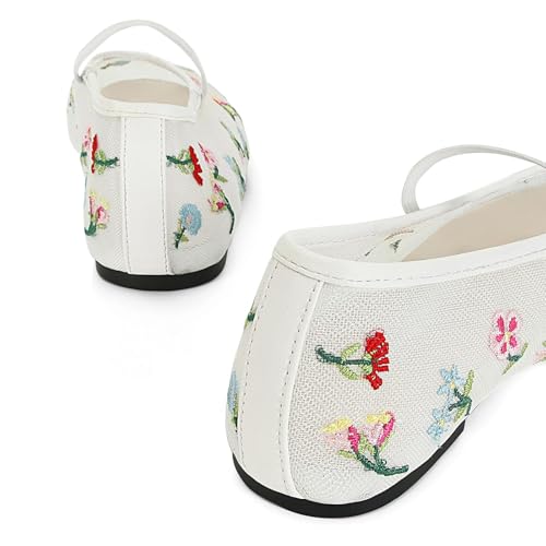 Image of Mesh Ballet Flats for Women Embroidered Floral Mary Jane Flats Comfortable Casual Daily Dress Ballerina Shoes