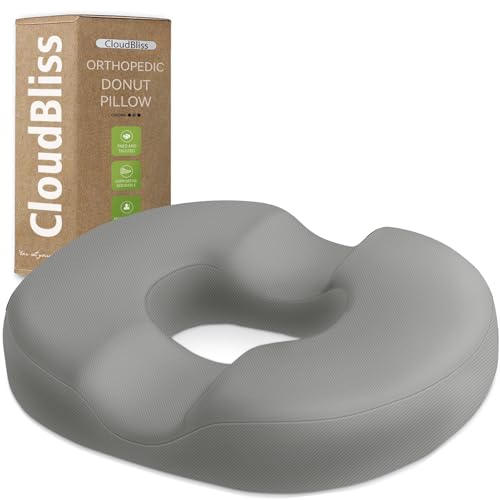 Image of CloudBliss Donut Pillow Stadium Seat Cushion for Tailbone Pain Relief and Hemorrhoids, Memory Foam Seat Chair Cushion, Portable Seat Cushions for Bleachers, Car, Home & Office