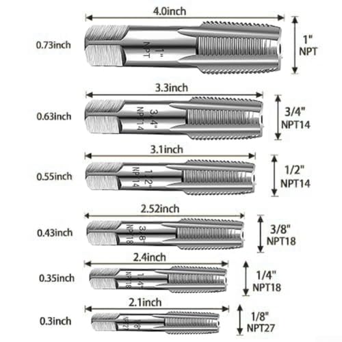 Machos de roscar NPT para reparar tuberías sin fugas juego de acero inoxidable 6 piezas 7