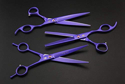 Image of Purple Dragon 7.0 inch Rhinestone Decoration 3PCS Pet Grooming Scissors Dog Hair Cutting & Thinning Shears Set (Violet)