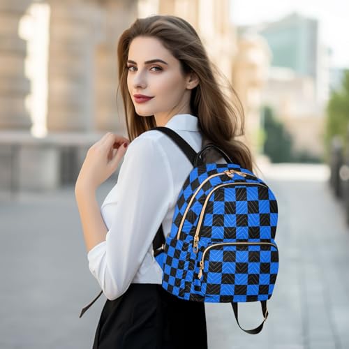 Image of ALAZA Black Dark Blue Checkered Plaid Women Backpack Purse Ladies Fashion Shoulder Bag Daypack Travel Bag 7.5L
