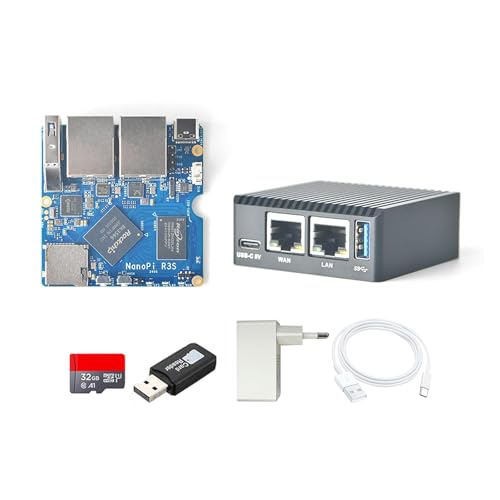 NanoPi R3S Mini Router OpenWRT, 2 GB LPDDR4X RAM, z podwójnym Ethernetem Gbps do inteligentnych domowych i biurowych bram IoT NAS, obsługujący systemy Debian Ubuntu (z metalowym obudowaniem KIT3, 2 GB