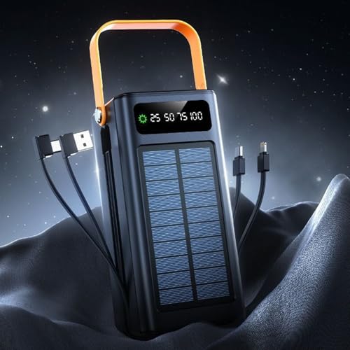 Batterie Externe Solaire Portable, Chargeur Solaire Rapide pour Téléphone 120W, Équipement De Survie 50 000 MAh avec Éclairage, pour Road Trip, Randonnée, Camping, Pêche