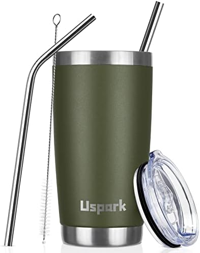UsparkMC 20oz 550ml Tumbler Stainless Steel with Lid and Straw,Double Wall Vacuum Insulated Coffee Travel Mug for Hot & Cold,Reusable Cup,BPA Free