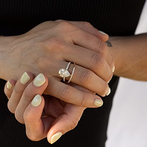 espere 3 Carat Moissanite Pear-shaped Engagement Ring in 14K Yellow Gold | Solid Gold Solitaire Ring with Plain Band | 14K Gemstone Engagement Ring.4