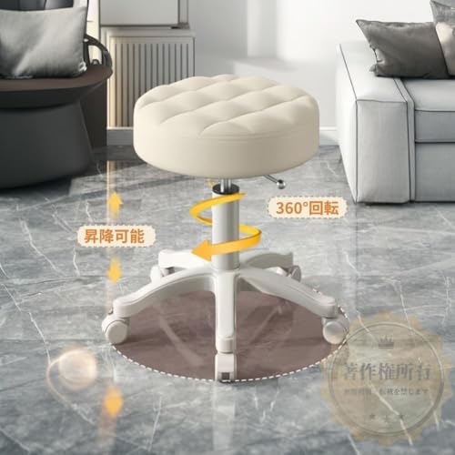 GOTRAFY オフィススツール 昇降 丸型 キャスター付き 昇降椅子 レザー 背もたれなし 360 ° 回転 高さ調節可能 組立簡単 静音キャスター 玄関 リビング オフィス 喫茶店 サロン用 (ブラウン) [3]
