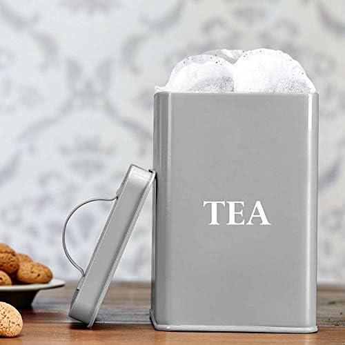 Andrew James Tea Coffee Sugar Canisters | Vintage Style Kitchen Storage Set | Rust Resistant Powder Coated Iron Caddies | Store Coffee Beans Granules Teabags Sugar | Part of The Vintage Range | Grey