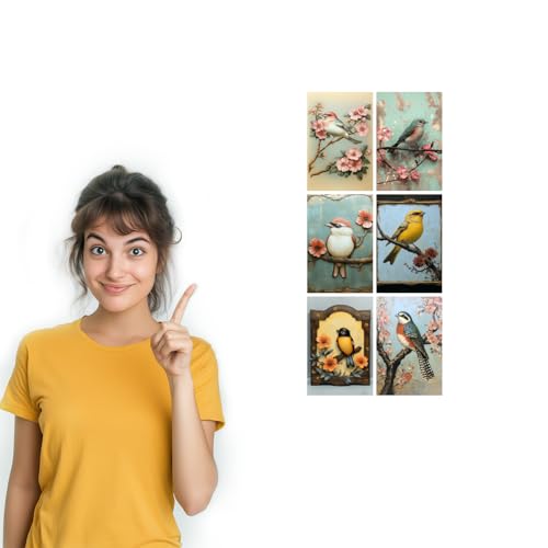 Image of SiddArtify Bird Wall Art Prints Set - Vintage Floral Poster Decor for Living Room Bedroom Office - Set of 2-4x6 Inch - Board (Pack of 6) - Sticker (Pack of 6)