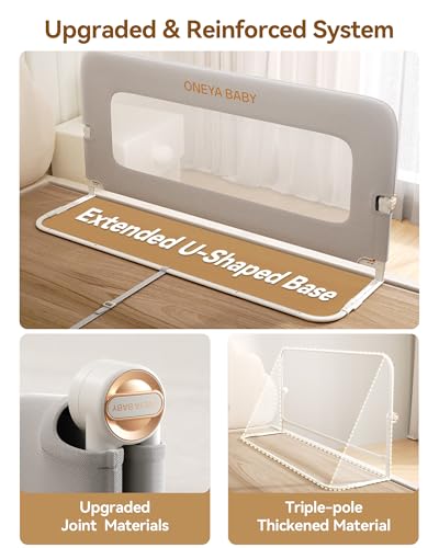 Image of Baby Bed Rail Guard, 32in Thickened Toddler Bed Rail for Toddlers, Extral Tall Swing Down Child Safety Side Railing Guards with Reinforced Anchor for Twin, Full, Queen, King Bunk Size Bed, Grey, 27 inchH