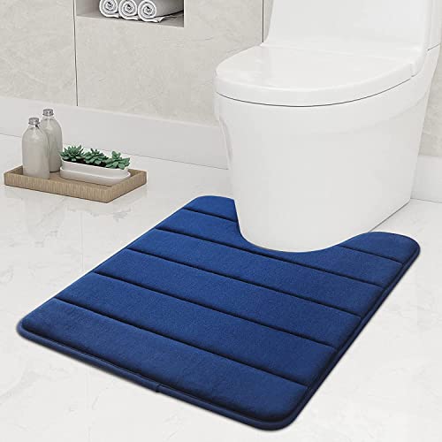 smiry Tapis de piédestal de Toilette Mousse à mémoire de Forme Tapis de Sol antidérapant en Forme de U pour Toilette, 50 x 60 cm, Bleu Marin Cover