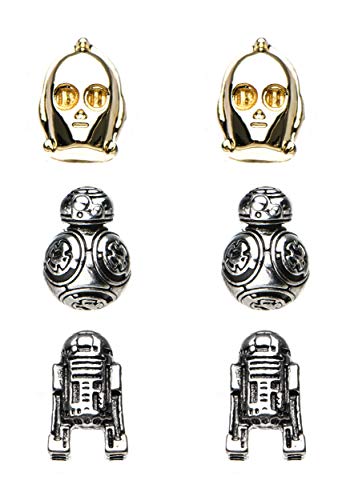 Star Wars Jewelry Unisex Adult Episode 8 BB-8, C-3PO and R2-D2 Stud Earrings Set, Gold/Silver, One Size2