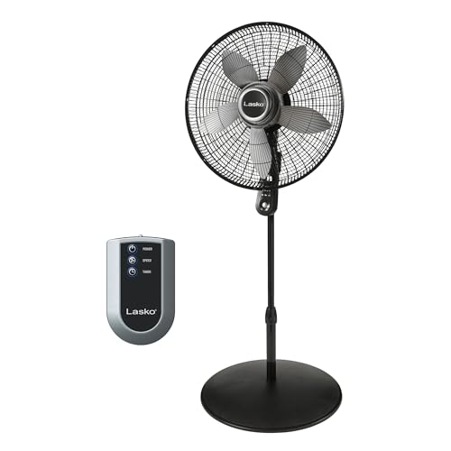 Lasko Oscillating Pedestal Fan, Adjustable Height, Timer, Remote Control, 4 Speeds, Floor Fans for Home Bedroom, Living Room, and Home Office, 20', Black, S20620