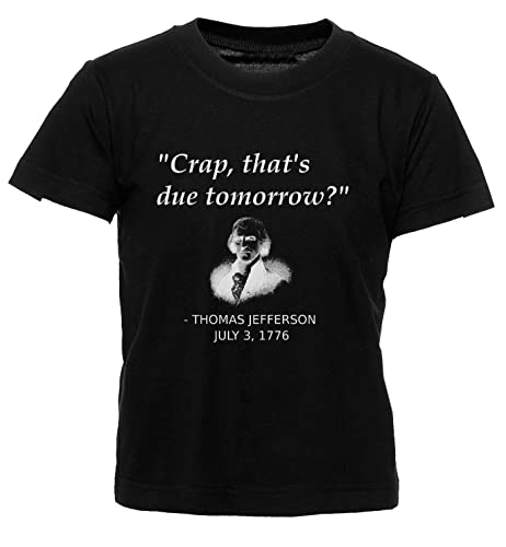 Hopestly Thomas Jefferson Independence Day Maglietta per Bambini Nero Ragazzi Ragazze Girocollo Leggero Casuale Manica Corta Kid's T-Shirt Black