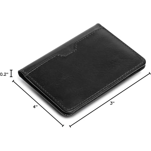 Image of Contacts Genuine Leather Slim Card Wallet for Men | RFID Blocking Minimalist Front Pocket Wallet | Compact Bifold Card Holder with Cash Slot (Black)