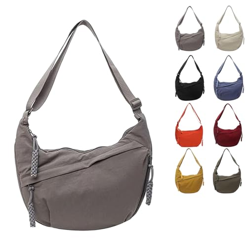 Thepinkgalaxy Women's Fashion Plain Color Nylon Crossbody Hobo Bag, Crossbody Bags for Women, Multi Pocket Slouchy Sling