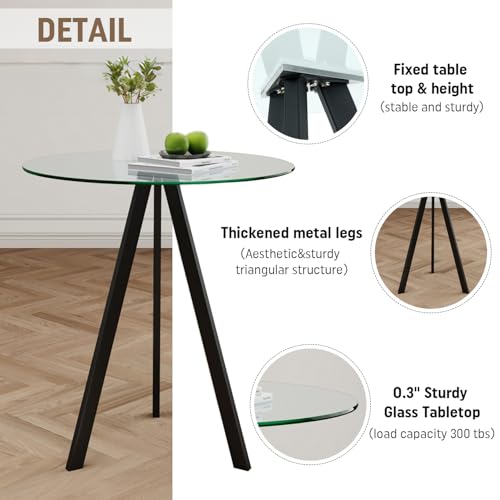 Image of 5-Piece Bar Table Set with 4 Bar Stools, 31.5 inch Round Pub Table and Fabric Upholstered Counter Height Stools with Wood-Grain Metal Legs, for Small Spaces, Apartments, and Bistros