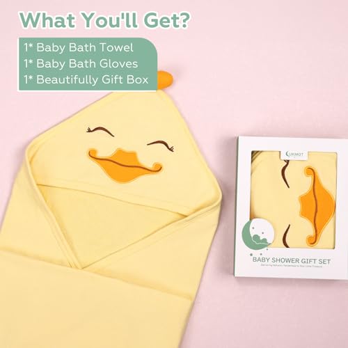 Image of Hooded Baby Towel for Newborn - Viscose Derived from Bamboo, Toddler Bath Towel and Glove Set Perfect Shower Gifts for Boys and Girls, 28 inchx28 inch Inch (Duck)