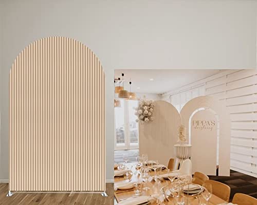 iydoda Beige Ripples 7ft Arch Stretchy Fabric Covers for Parties Double-Sided Arched Metal Stand Backdrop Covers Birthday Wedding Party Tablecloth Decor