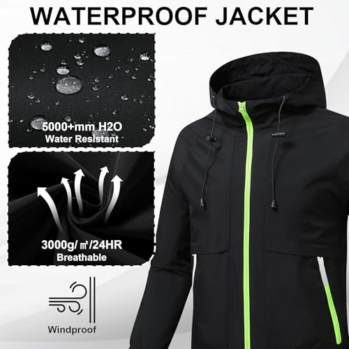 YOUTHUP Men's Outdoor Jacket Waterproof Windproof Soft Shell with Hood Pockets Lightweight for men Raincoat Hiking (M-3XL)3