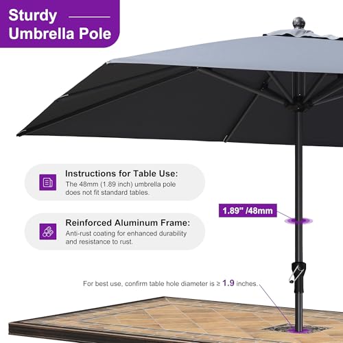 Image of PURPLE LEAF Outdoor Market Umbrella 10' x 10' Square Gray 8 Metal Ribs Pool