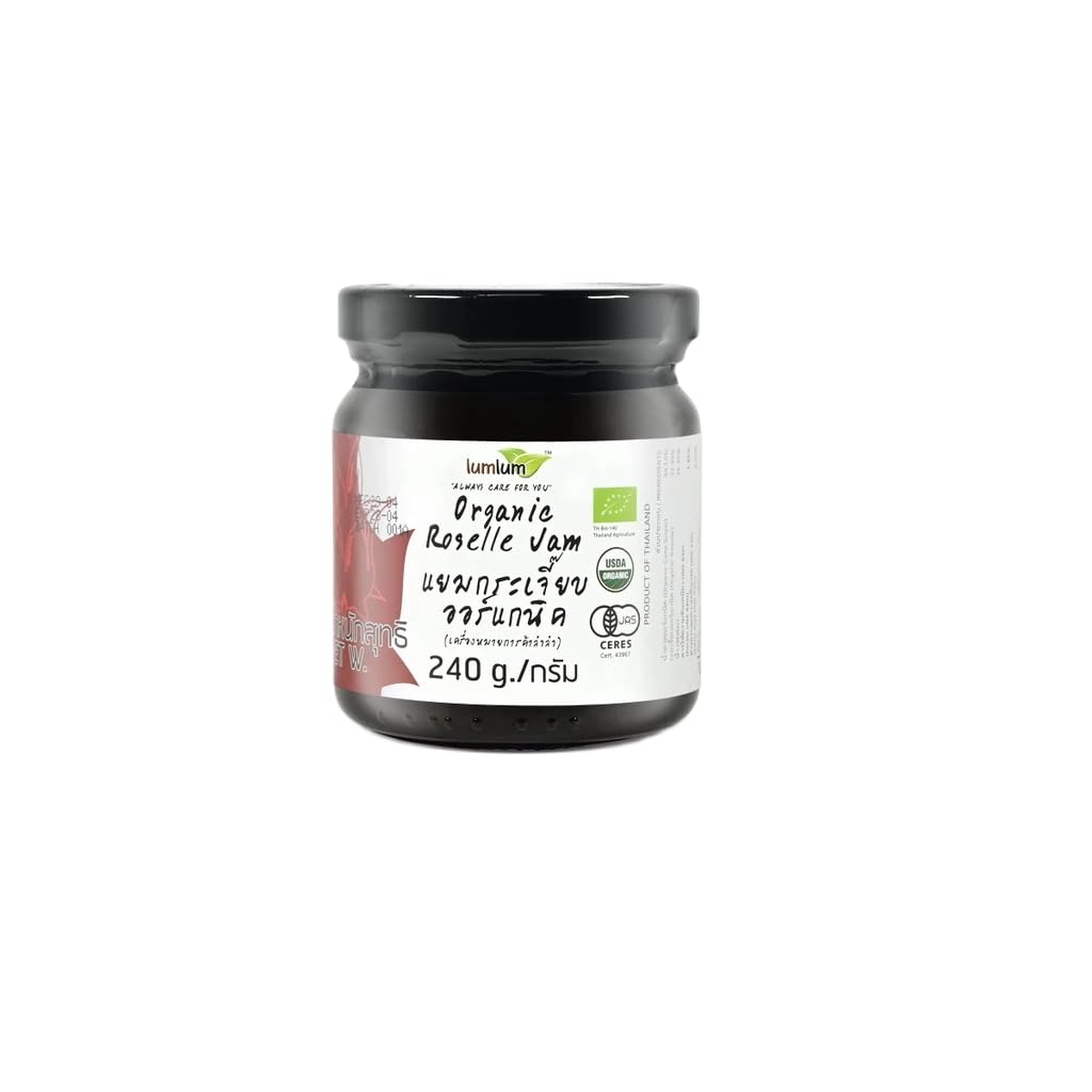 ลำลำ Roselle Hibiscus Jam, Tart and Tangy Fruit Spread, Real Fruit Preserves for Toast and Pastries, Plant-Based 240g