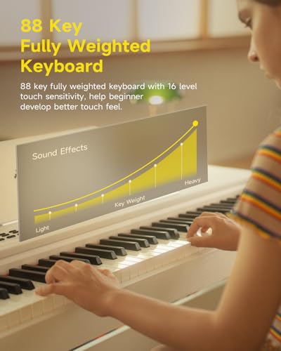 Donner DDP-95 Beginner Digital Piano with 88 Key Weighted Keyboard, Full Size Piano Keyboard Boast Wireless Connection, Record, 11 * 5 cm LCD, 610 Tones, 600 Rhythms, 3 Piano Teaching Modes, White