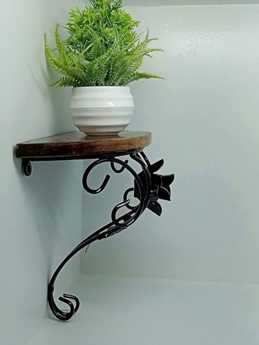 Image of Iron and Wooden Wall Decor Shelf for Interior Decoration, Size 20x10x22 (CM)