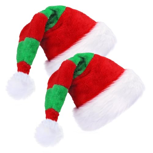 2er Set Weihnachtsmützen – Plüschrand, Grün, Für Kopfumfang Bis 60 Cm