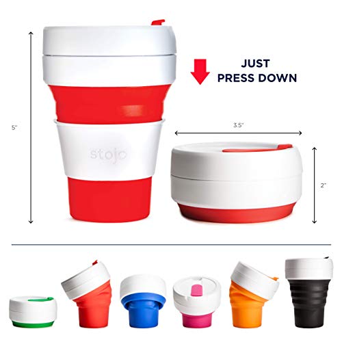 Stojo Collapsible Coffee Reusable To Go Pocket Size Travel Cup, 12oz, Red