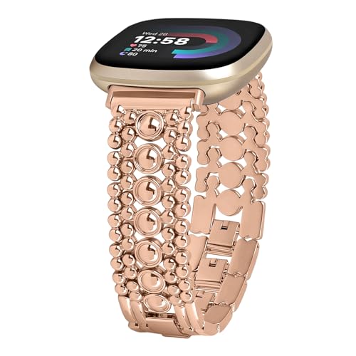 Correa metálica con cuentas para Fitbit Versa 4/Sense 2/Sense miniatura 1