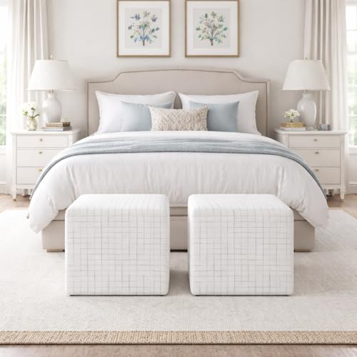 Image of HomePop 19 inch Square Ottoman - Natural Windowpane