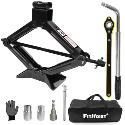 Image of Scissor Jack 2.5 Ton | Universal | Tire Changing Car Emergency Kit with Drill Adapter, 7 Pcs