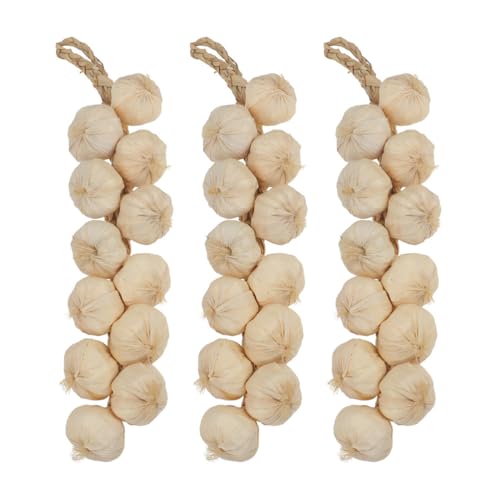 VICASKY 3pcs Strings Artificial Garlic Farmhouse Decorations Vegetables Decor Home Decorative Garlic Trenzas De Ajos Kids Lifelike Garlic Ornament Onions Fake Garlic Braid White DEA Foam