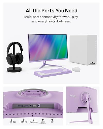 Image of Pixio PXC248 Wave Purple 24 inch 200Hz Refresh Rate FHD 1080p Resolution 1500R Curve Fast VA Panel 1ms GTG Response Time Adaptive Sync HDR Curved Gaming Monitor