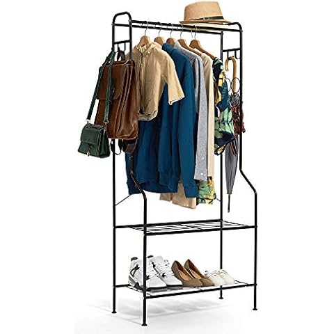 Hododou Coat Rack Stand Versatile Hall Tree Storage Rack Coat Rack with Shoe Rack Home Office Hallway Bedroom 155CM (Black) Cover