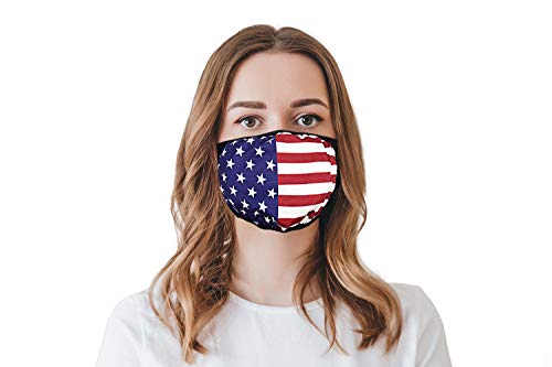 WIRESTER Unisex Cloth Face Mask with Adjustable Ear Loops, 2 Layer Fabric Face Cover Fashionable Design - American Flag