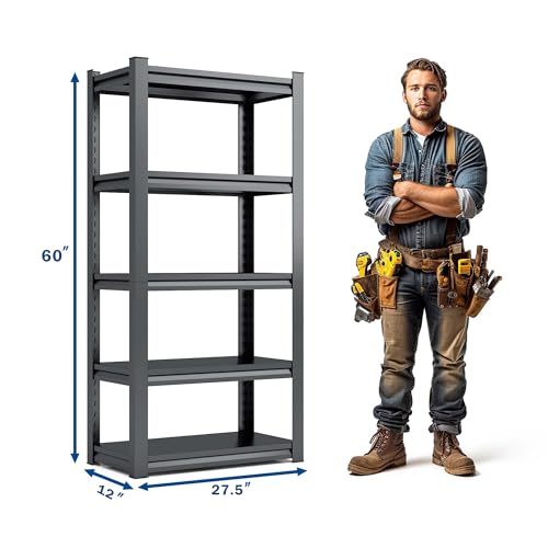 Heavy-Duty-Garage-Shelving-Metal-Storage-Shelves-Adjustable-5-Tier-Metal-Shelving-Unit-Industrial-Utility-Rack-for-Garage-Warehouse-Workshop-12-D275-W60-H-Black