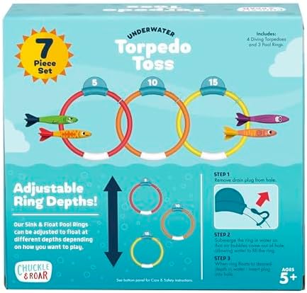 Miniatura 6 de Chuckle & Roar - Lanzamiento de torpedos submarinos - Juego acuático al aire libre - Incluye torpedos de lanzamiento y anillos objetivo - Diversión