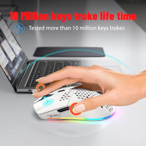 Image of Wireless Gaming Mouse, 2.4Ghz Rechargeable Mouse with 6 Programmable Buttons, 5 DPI Levels, Computer Mouse for Window Mac Laptop (White)