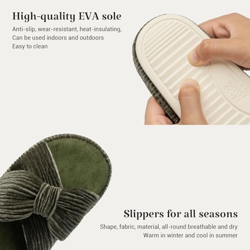 Image of Chantomoo Slippers for Women Memory Foam House Bedroom Corduroy Bow Crossbands Slipper Shoes Comfy Trendy Gift Slippers