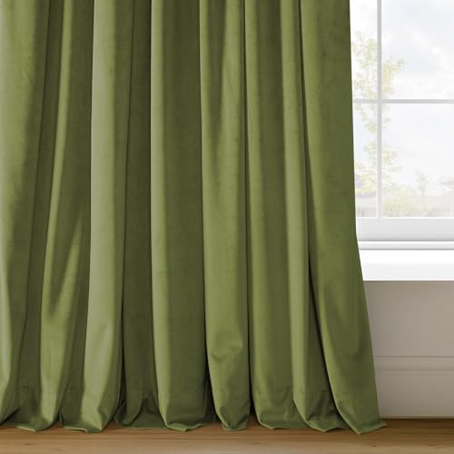 HPD Half Price Drapes Signature Velvet Thermal Blackout Curtains for Living Room 96 Inch Long (1 Panel) Rod Pocket Insulated Blackout Curtains for Bedroom Window Curtains, 50W x 96L, Basque Green