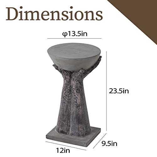 COSIEST Outdoor Side Table, Two Hands-Shaped Base w Round Top Accent Table, Lightweight Plant Stand, Concrete Finish