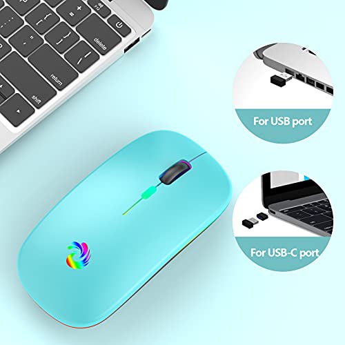 LED-Wireless-Mouse-Rechargeable-Slim-Silent-Mice-24G-Portable-Office-Optical-Mouse-with-USB-Receiver-and-Type-C-Adapter-3-Adjustable-DPI-for-Laptop-Computer-PC-Notebook-DesktopLake-Blue