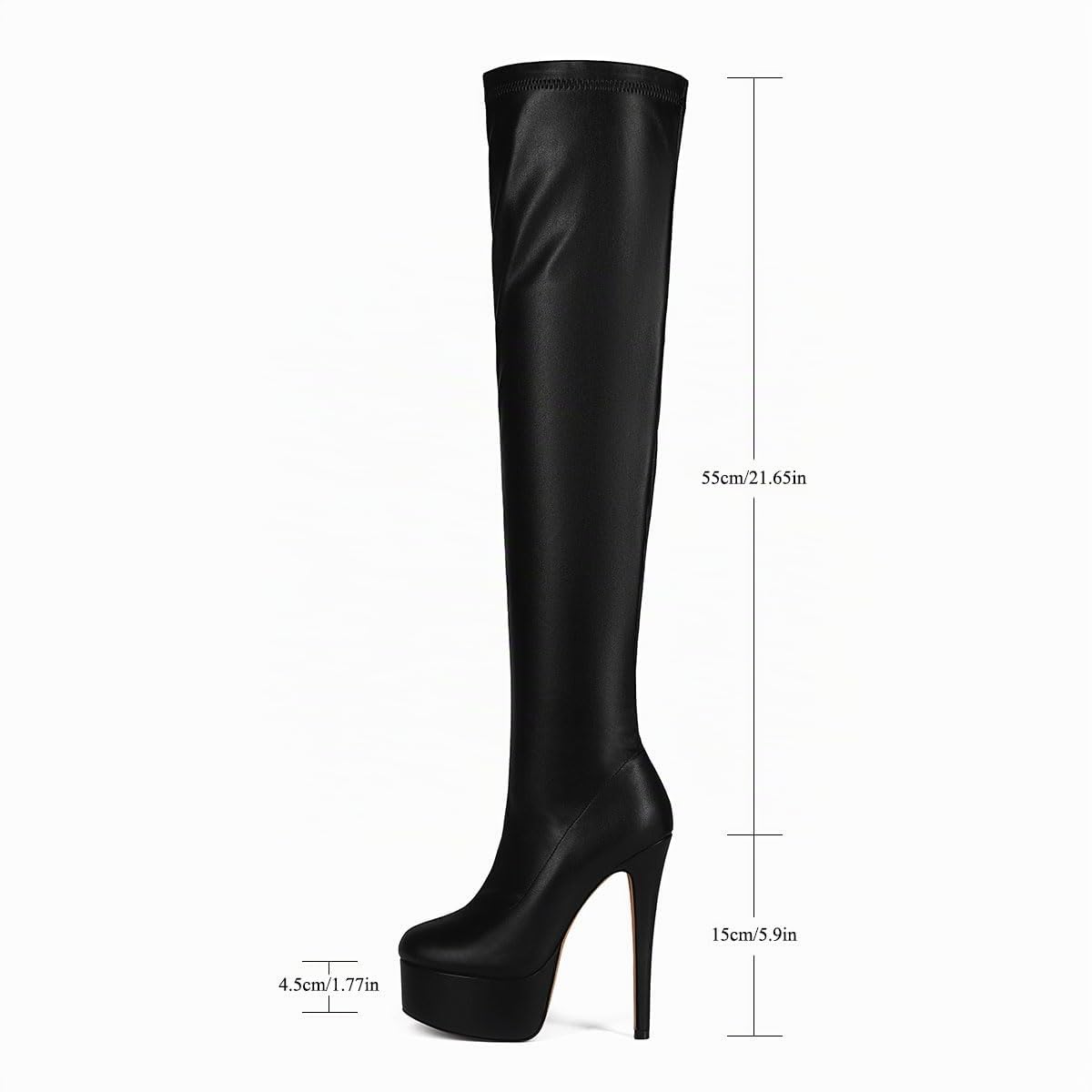 Feinlina Noir Femmes au-dessus du genou Talon Stiletto Plateforme Bottes de nuit Sexy Mode Cuir Cuisse Bottes hautes